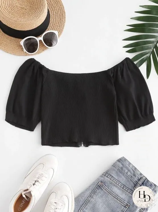 Chain Pull Ring Zippers Cropped Knitwear