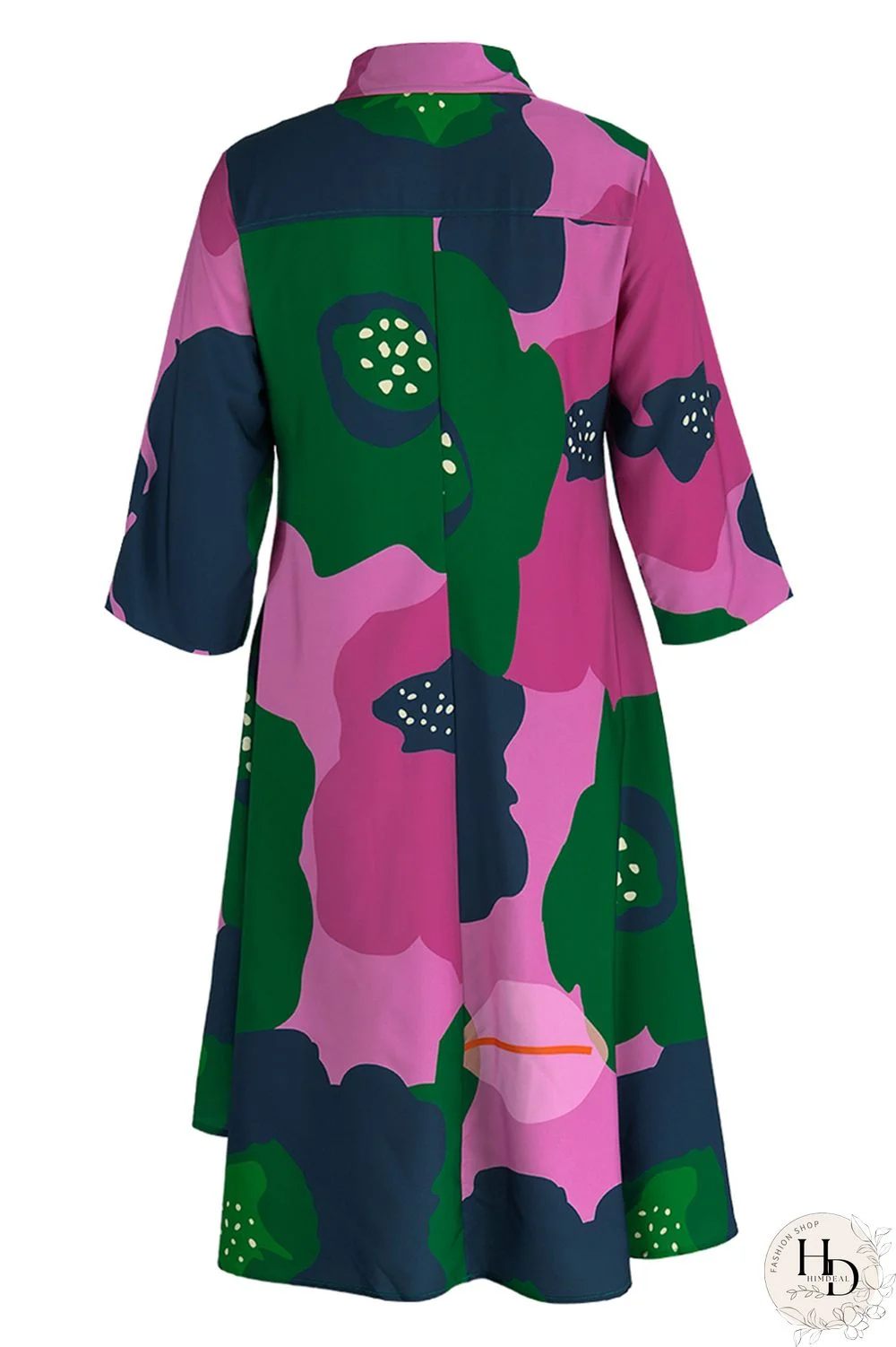 Camouflage Fashion Casual Print Patchwork Turndown Collar Shirt Dress