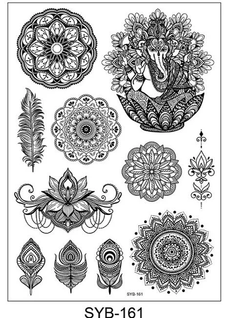 18 Kinds Women Temporary Tattoo Black Mandala Flowers Tattoos Sticker Body Art Waterproof Disposable tatouage temporaire