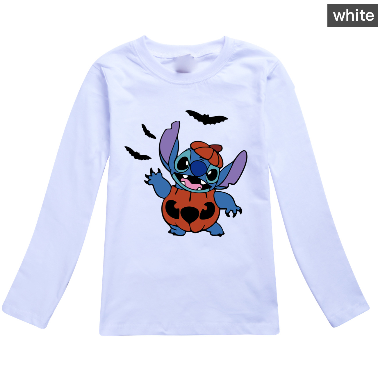 Stitch Halloween Themed Long Sleeve Cotton T-Shirt for Kids - Unisex Fall Apparel 3722 -Mayoulove