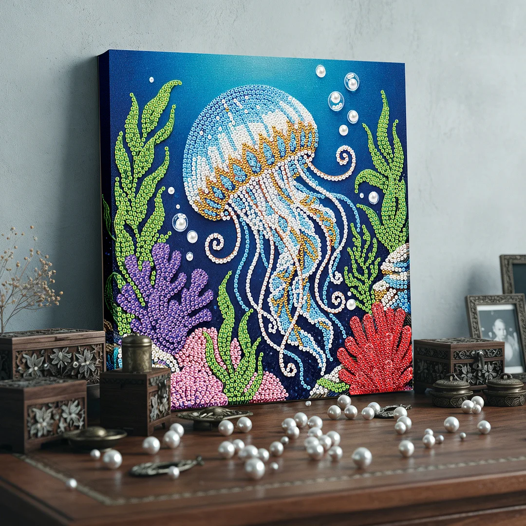 Jellyfish - DIY Pearl Diamond Art Kit With Frame 25*25cm