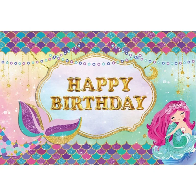 180x110cm Little Mermaid Party Backdrops Under the Sea Party Photography Background Kids Birthday Party Decorations Baby Shower