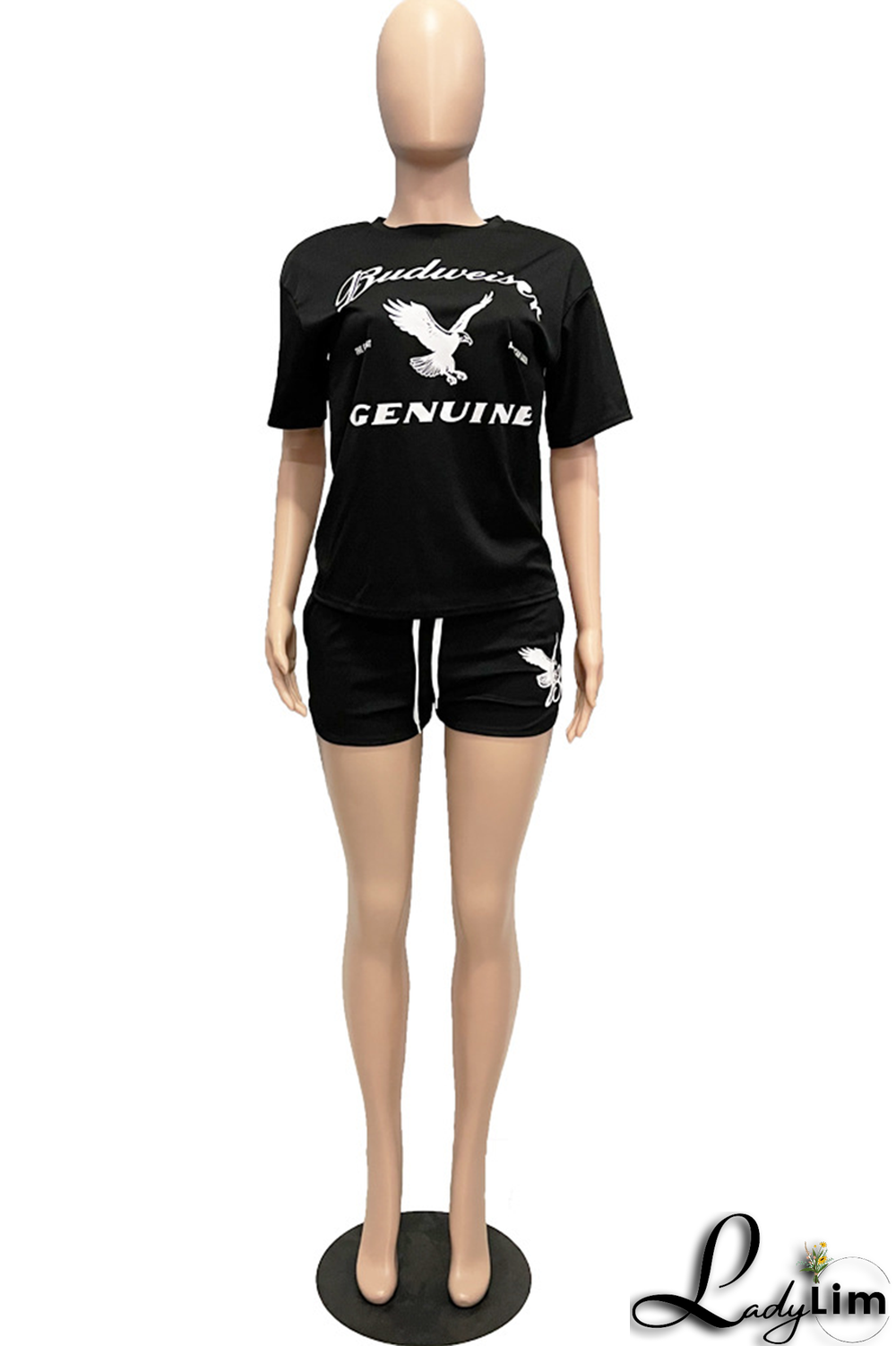 Red Fashion Print Split Joint O Neck Short Sleeve Two Pieces