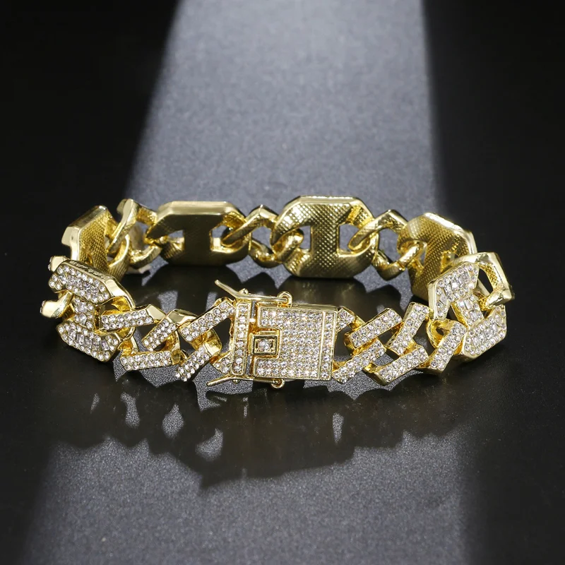 13MM Iced Out Gold Silver Cuban Chain Link Bracelet-VESSFUL
