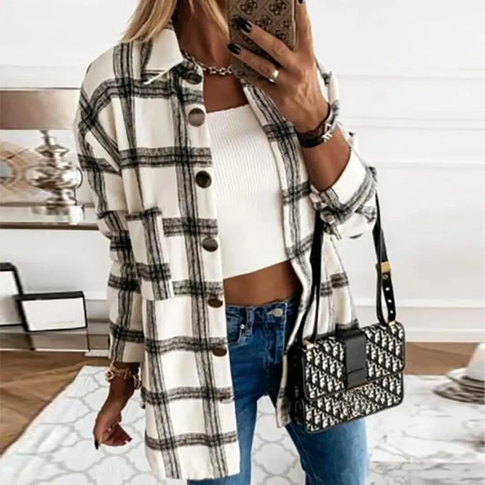Distinctive Plaid Collared Outerwear