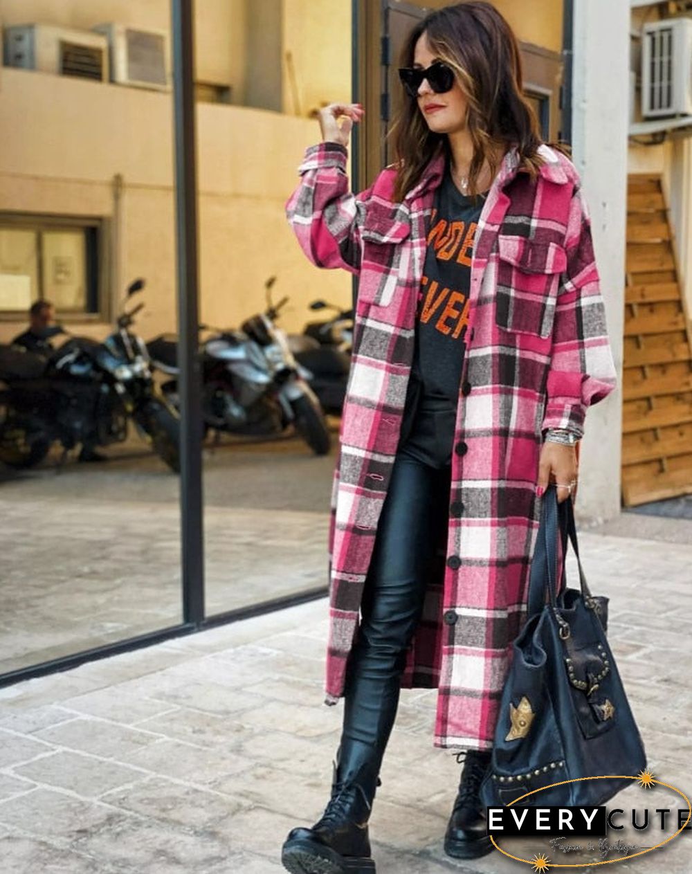 Women's Fashion Long Plaid Coat Autumn Shirt Coat Woolen Coat Streetwear Women Clothing Loose Coat Female Casual Jacket