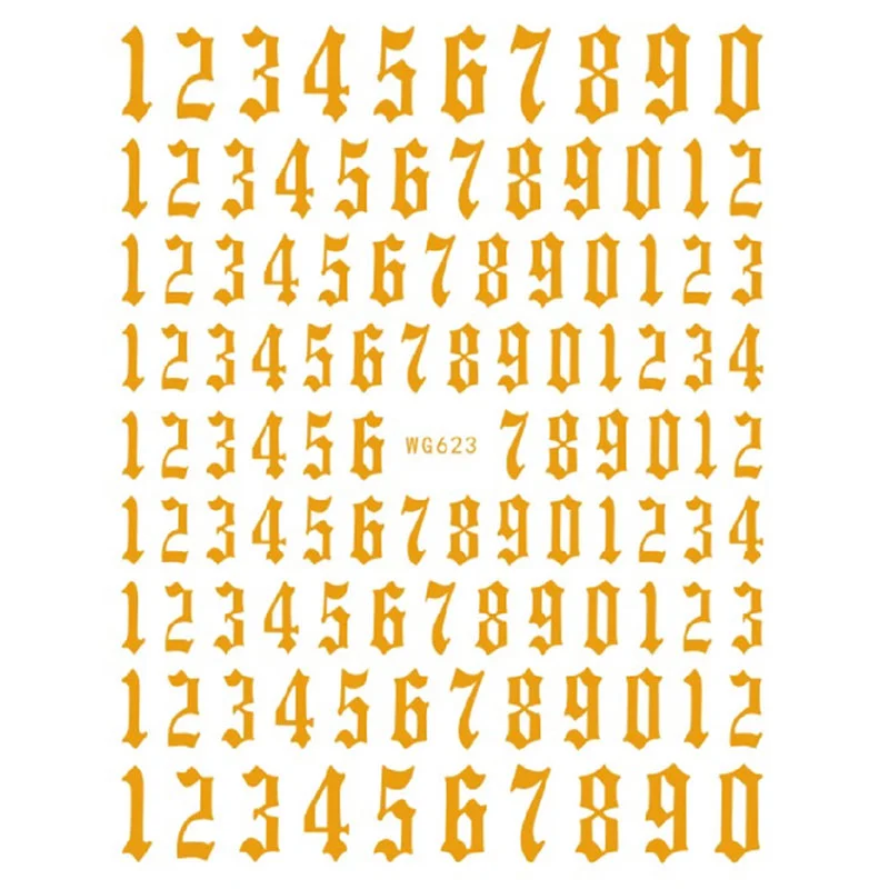 12-color Number Pattern Nail Sticker Decoration 3D Nail Art Stickers English Old Font Arabic Numeral Decals Designer Nail Foil