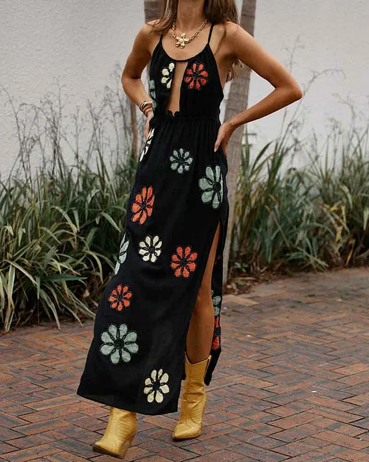 Women's fashion casual printed suspender dress