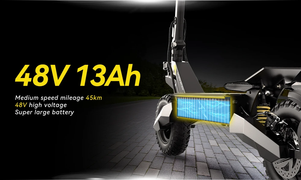 OOTD T10 Electric Scooter, 500W Motor, 48V 13AH Battery, 11 inch Vacuum Tires, 50km/h Max Speed, 45km Range, Front & Rear Disc Brakes, Front & Rear Spring Shock Absorber