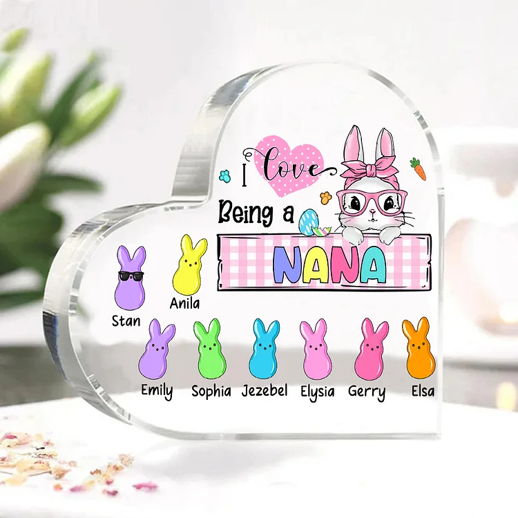 9 Names - Personalized Acrylic Heart Keepsake Custom Names Bunny Ornaments Gifts for Grandma/Mother