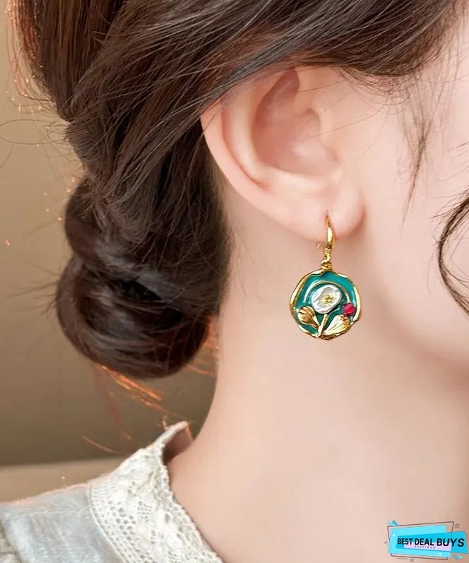 Vintage Gold Sterling Silver Overgild Floral Drop Earrings