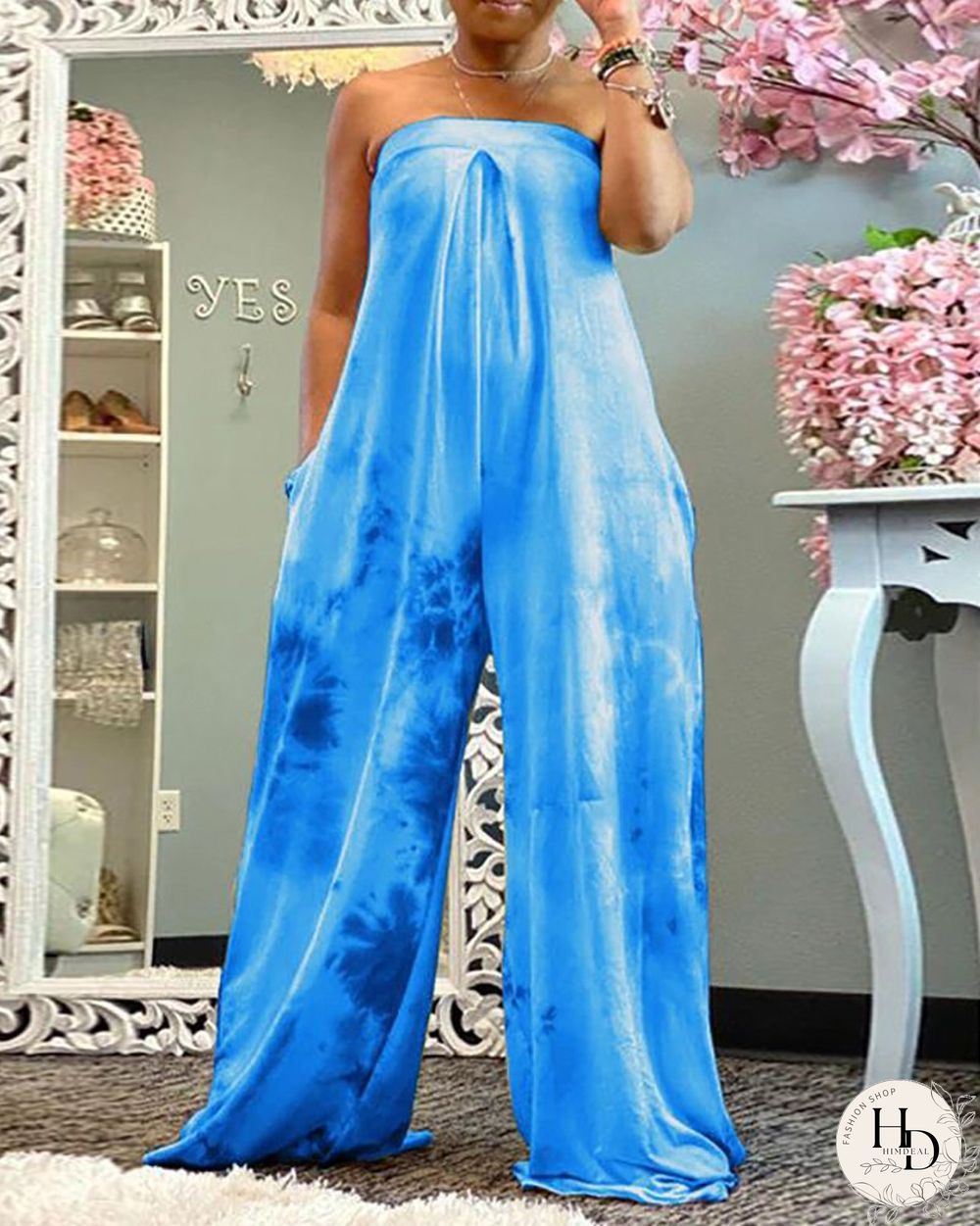 Tie Dye Print Bandeau Ruched Jumpsuit