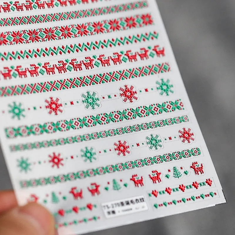 5D Nail Art Stickers Christmas SnowFlake Snowman Deer Tree Design Three-dimensional Frosted Thin Relief Nail Art Charms Decor-Nail Inspo