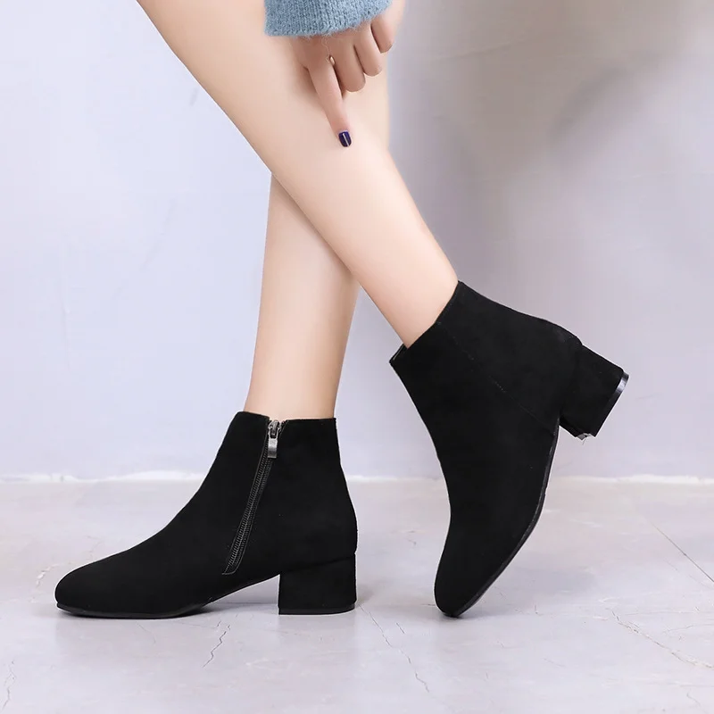Yyvonne Boots Women's Boots Autumn Women's Style Korean Version Of The Fashion Style Coarse And Solid Color Round Head Casual Thin Short Boots