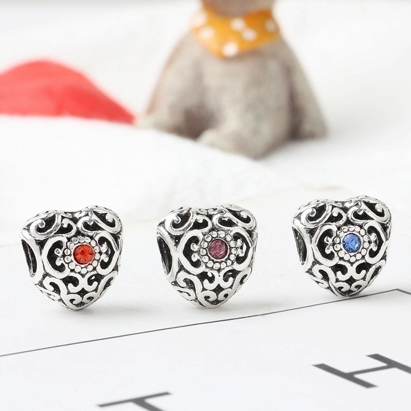 1 Piece Retro Heart Shape Alloy Inlay Birthstone Jewelry Accessories