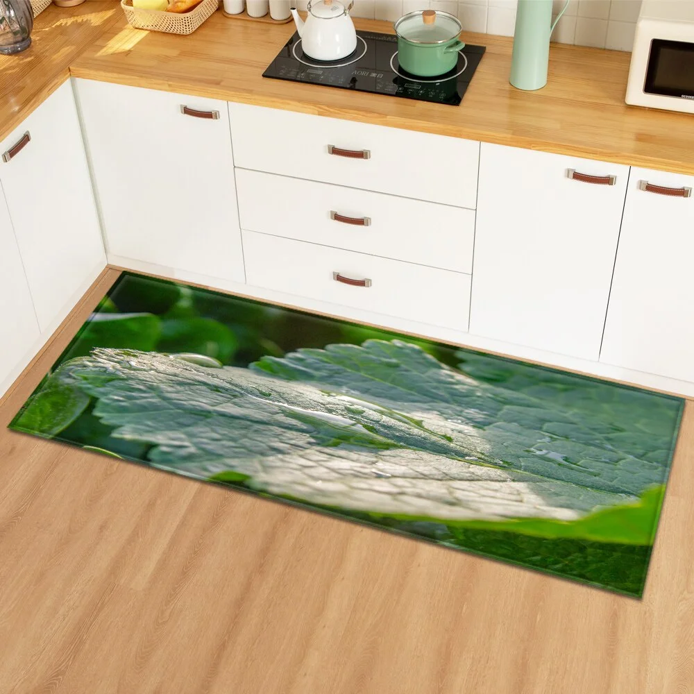 Modern Kitchen Mat Home Bedroom Decoration Floor Carpet Plant Leaves Pattern Entrance Doormat Hallway Bathroom Non-Slip Long Rug