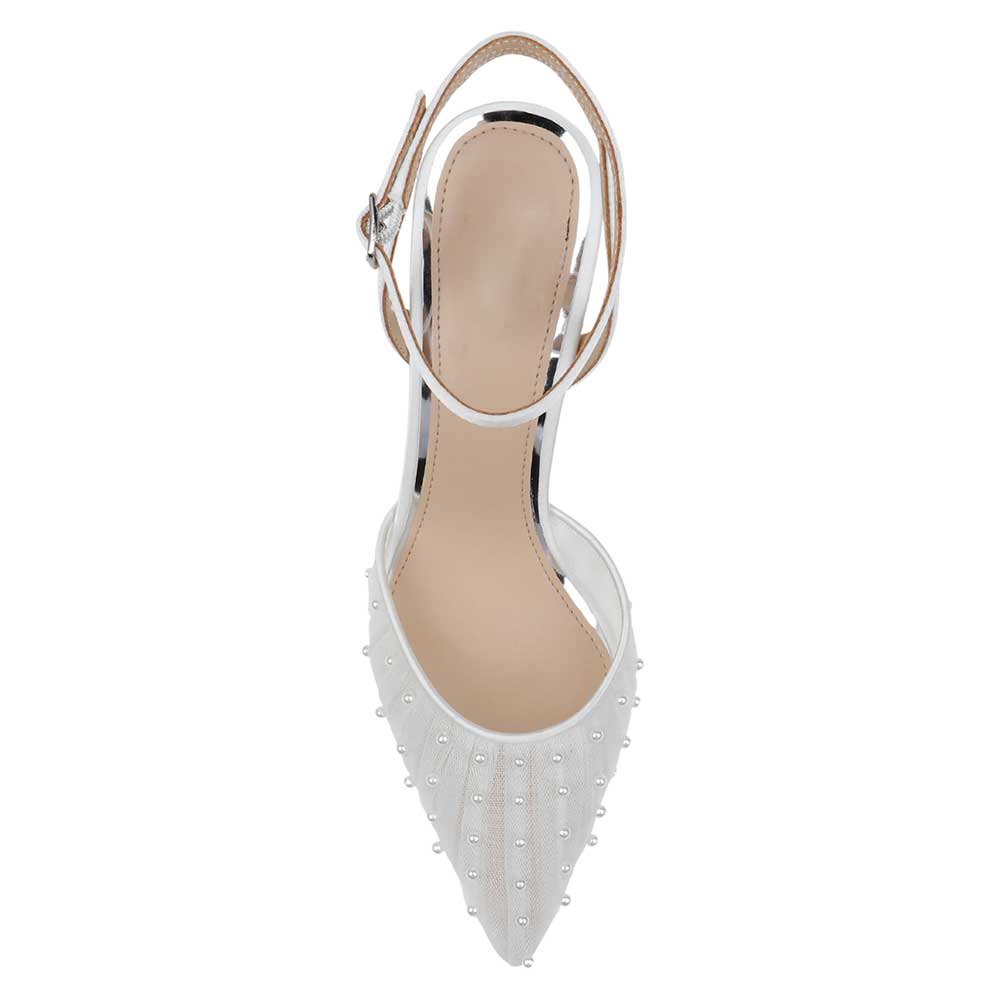Pointed Pumps with Pearl Strap and Tweed Finish - Black