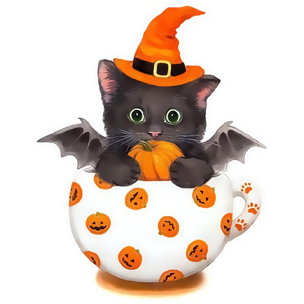 

30*30CM - Pumpkin Cup Cat - Special Shaped Diamond Painting, 501 Original