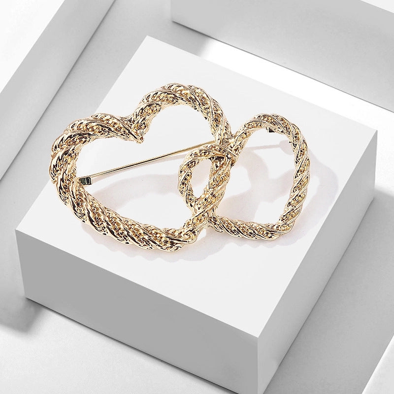 Sweet Pin Double Heart Alloy Plating Women's Brooches