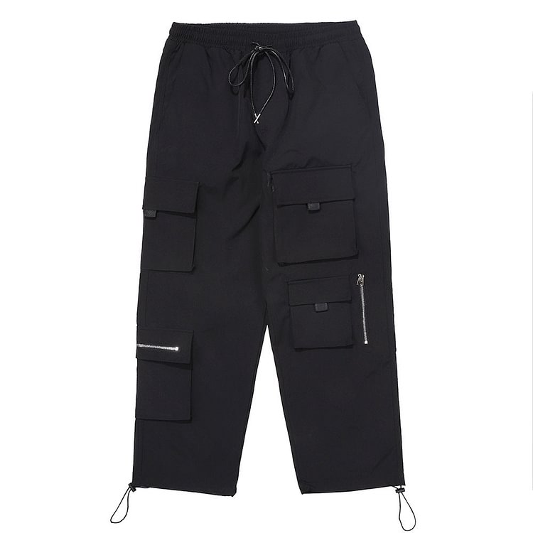 Men's plus Size Retro Sports High Street Elastic-Waist Straight-Leg Pants Street Trend Drawstring Ankle-Tied Trousers Men Pants