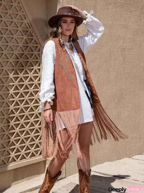 Fringe Hem Open Front Vest