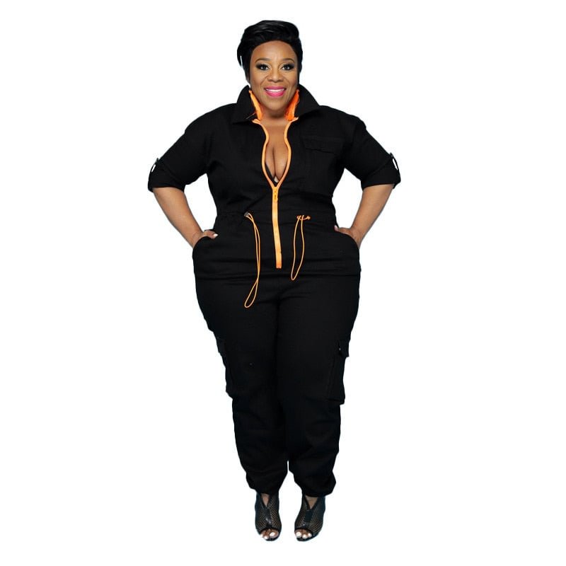 New Plus Size Jumpsuit Overalls for Women Cargo Pants Lace Up Elastic Waist Pockets Romper Fall Clothes Wholesale Dropshipping