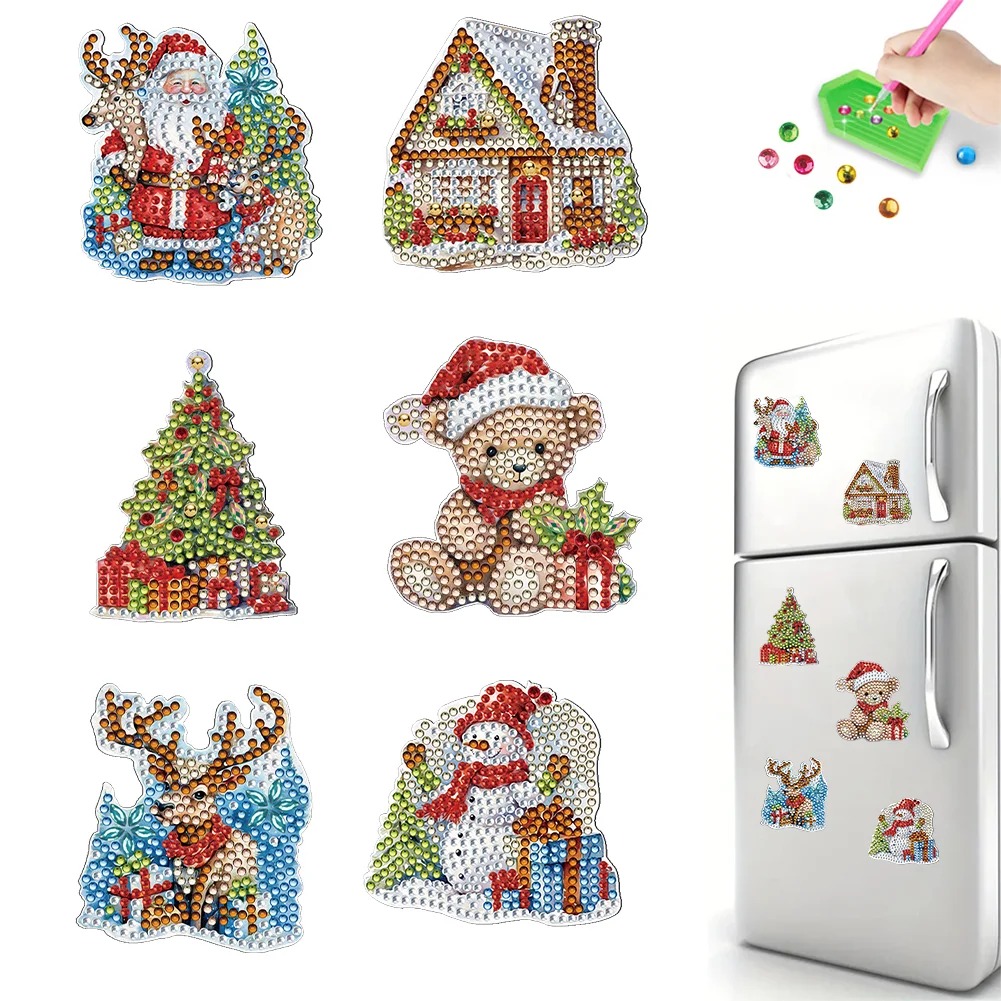 6Pcs DIY Christmas Acrylic Special Shape Diamond Painting Fridge Magnet