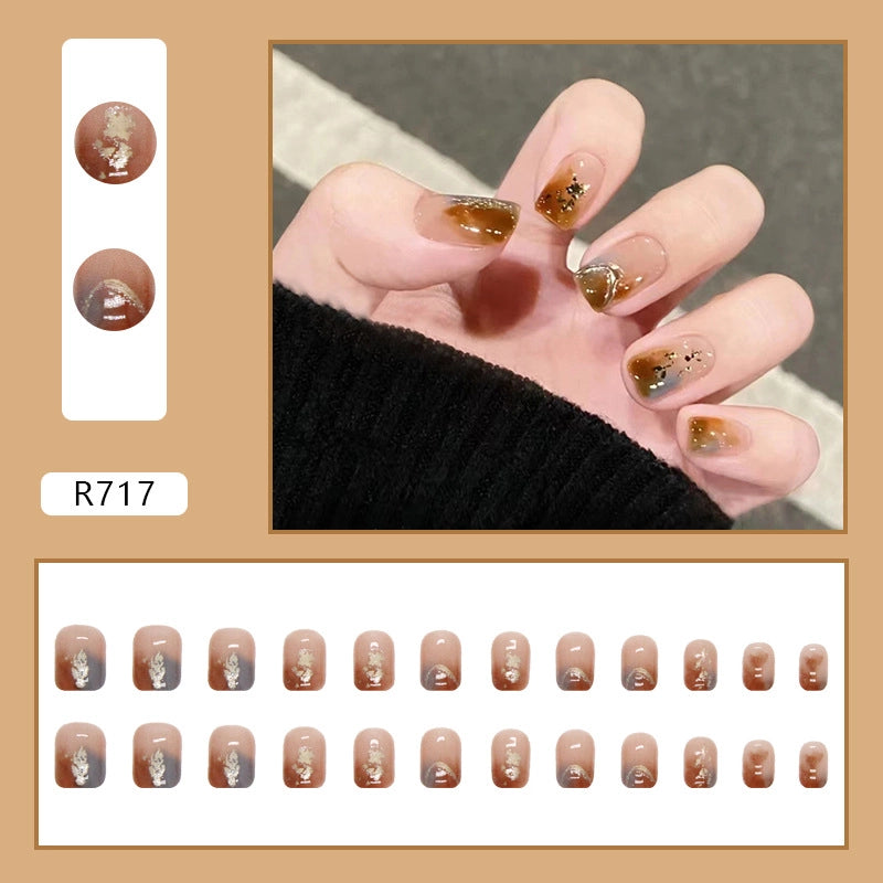 Simple And Cute Classic Style Autumn And Winter Wear Armor Cheap Hot Sale Nail Sticker Caramel Amber Finished Product Fake Nails