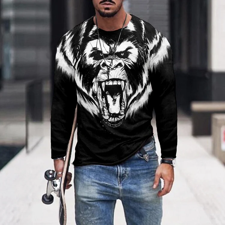 Black And White Leisure Long Sleeves T-Shirt