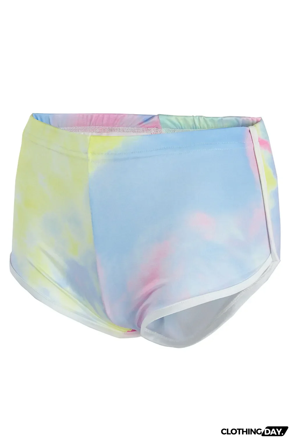 Turquoise Casual Sportswear Print Solid Patchwork Skinny High Waist Short