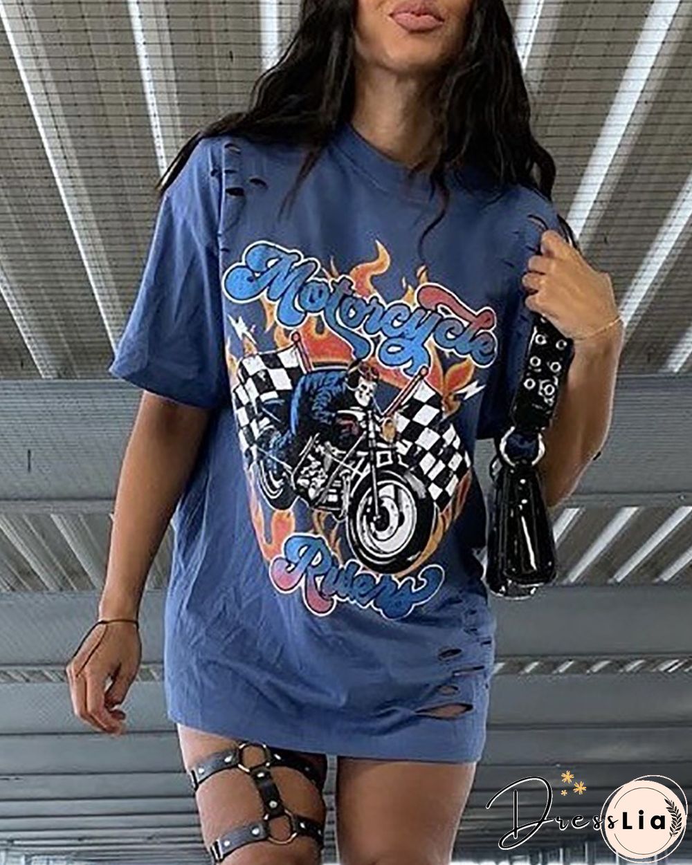 Letter Graphic Print Cutout Casual T-Shirt
