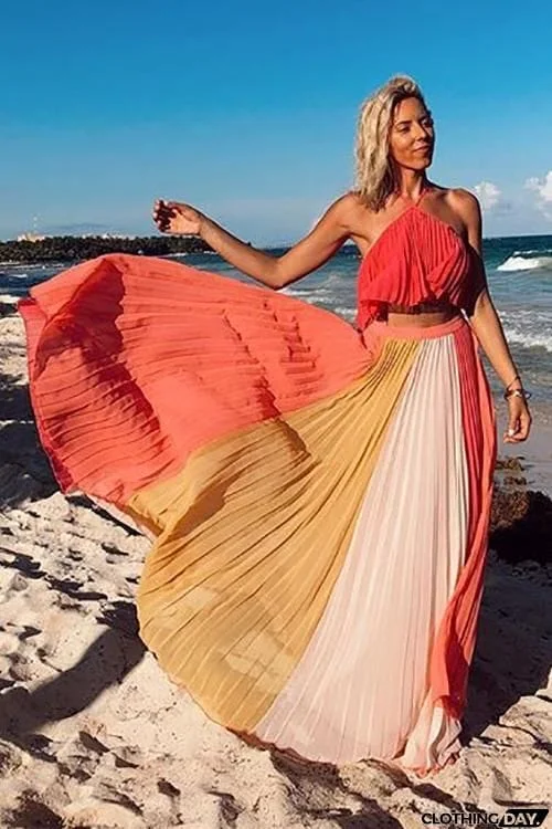 Color Block Strapless Maxi Dress