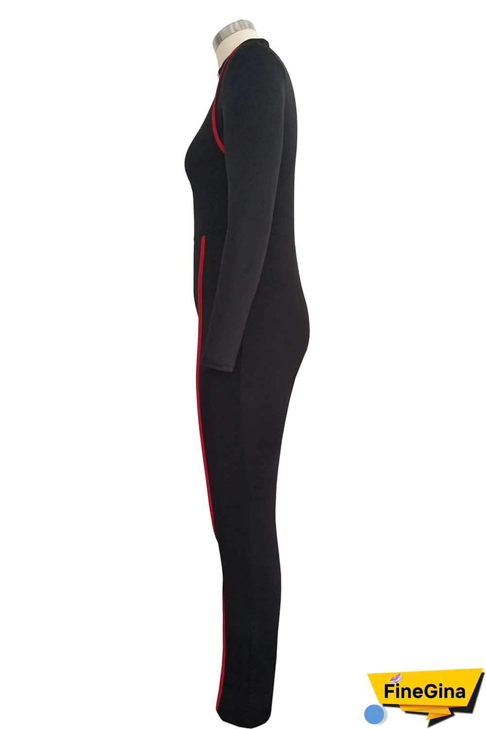 Burgundy Elastic Fly Long Sleeve Mid Print Skinny Pants Jumpsuits & Rompers