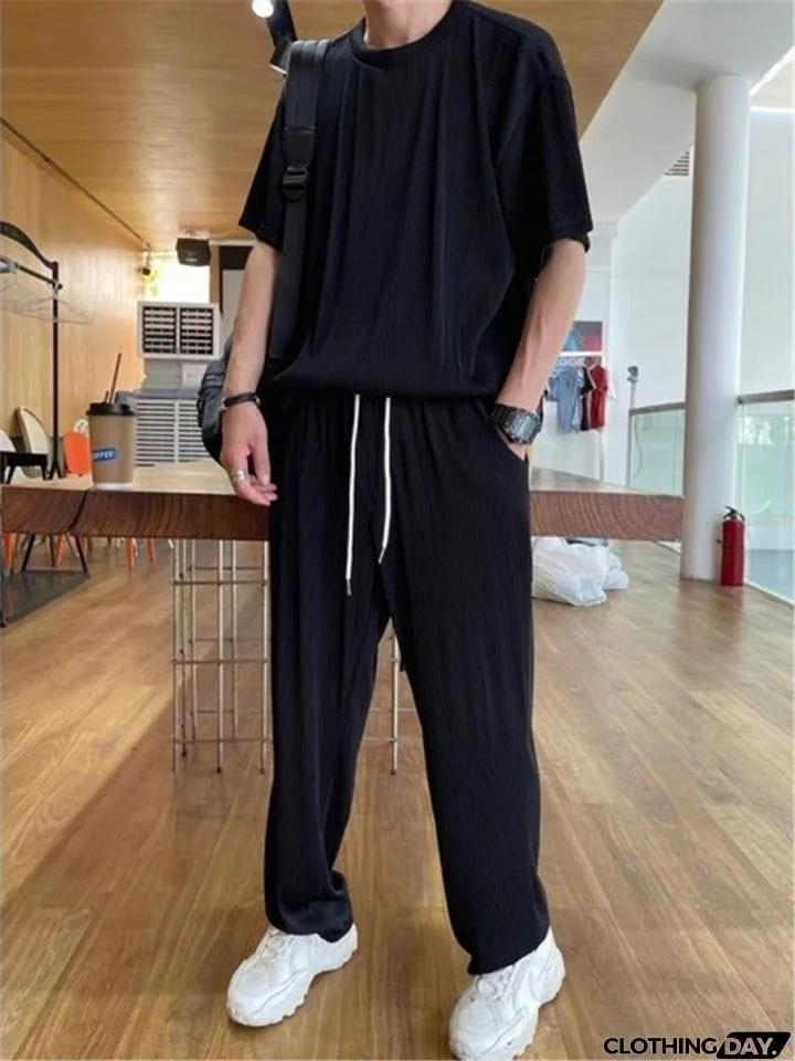 Round Neck Short Sleeve Shirts + Pants Sets