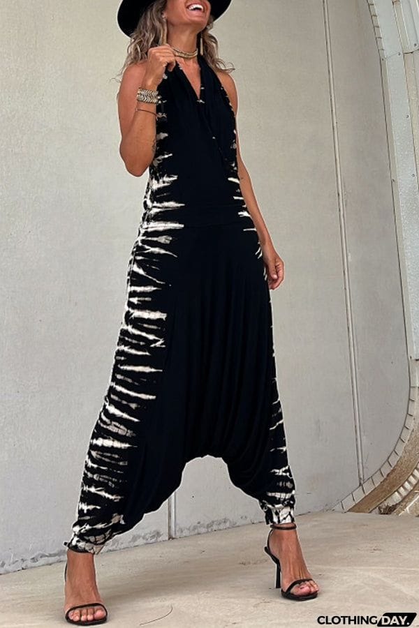 Call Me Confident Tie-dye Print Halter Stretch Jumpsuit