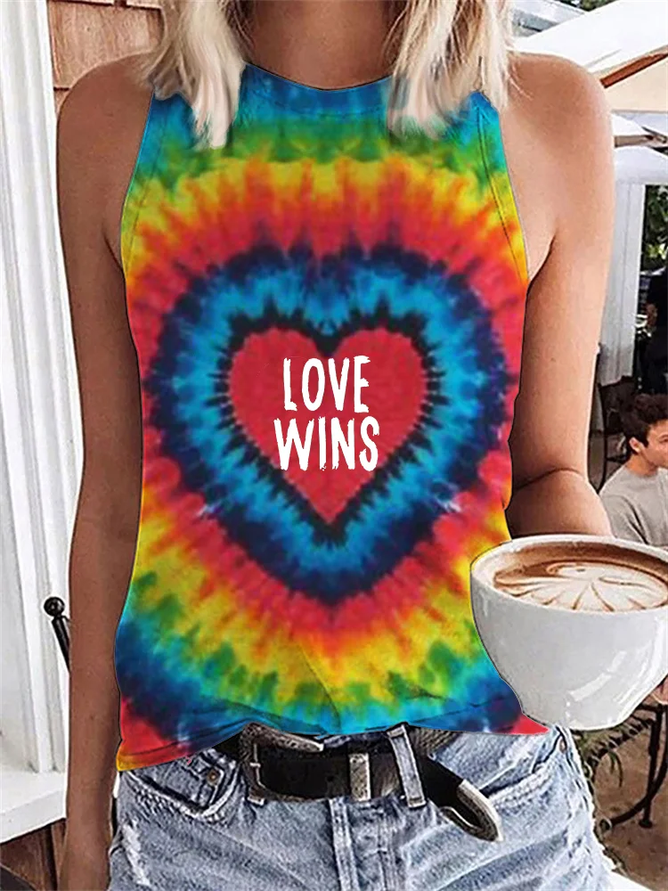 Love Wins Rainbow Heart Tie Dye Tank Top