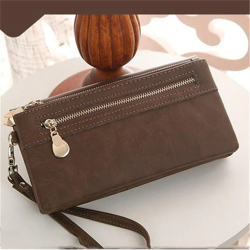 Big Capacity Women's Wallets Dull Polish Leather Wallet Double Zipper Day Clutch Purse Wristlet Coin Purse Card Holder Wallet