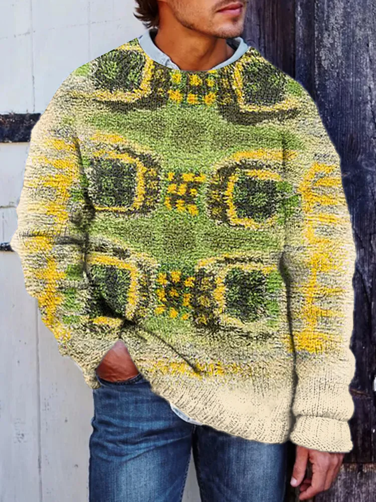 Men's Retro Geometric Pattern Print Knit Sweatshirt