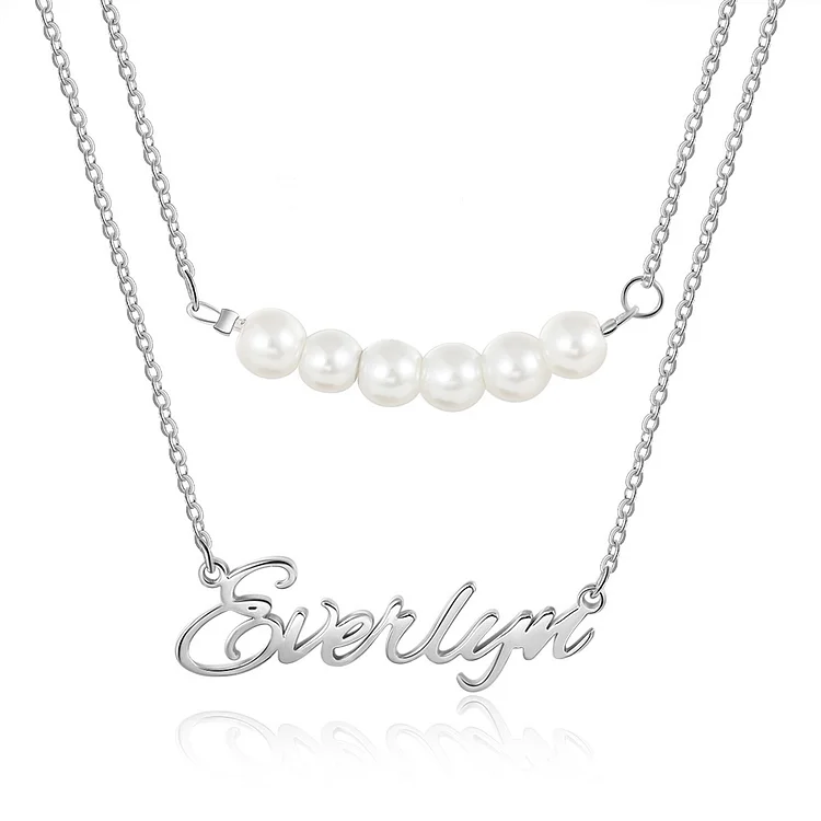 Personalized Name Necklace with Pearls Double Layer Necklace