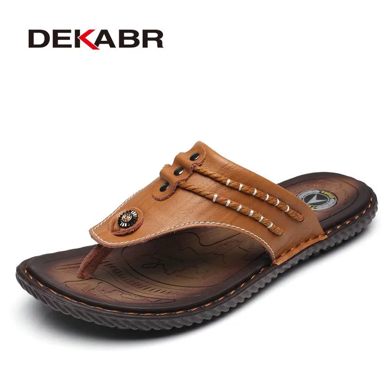 DEKABR Cow Leather Men Beach Slippers Fashion Flip Flops With Soft Sole Trendy Breathable Easy To Match Men Summer Shoes Men
