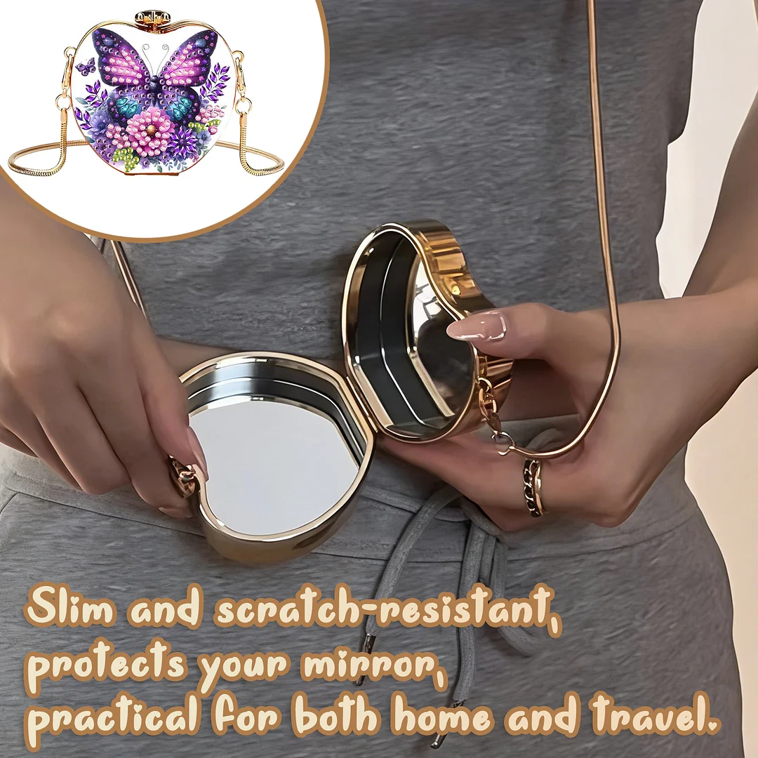 Purple Butterfly DIY Acrylic Love Diamond Art Painting Card Case Wallet with Chain Small Diamond Painting Crossbody Bag for Adults Women Girls Gift