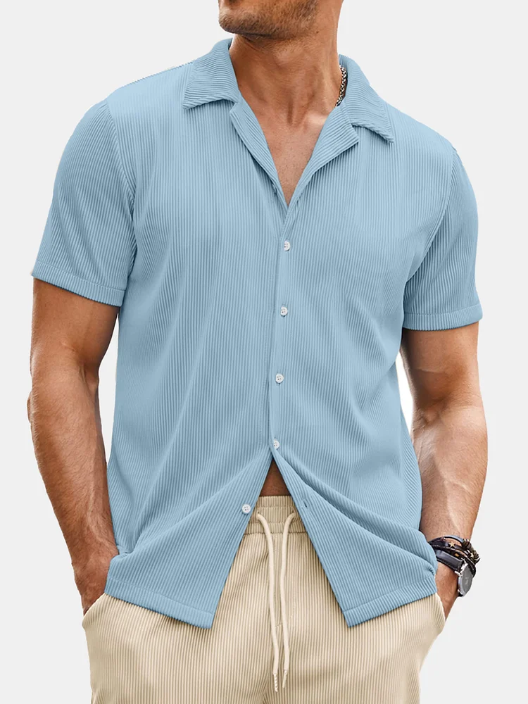 Men's Everyday Comfort Pit Striped Cuban Collar Short-sleeved Shirt