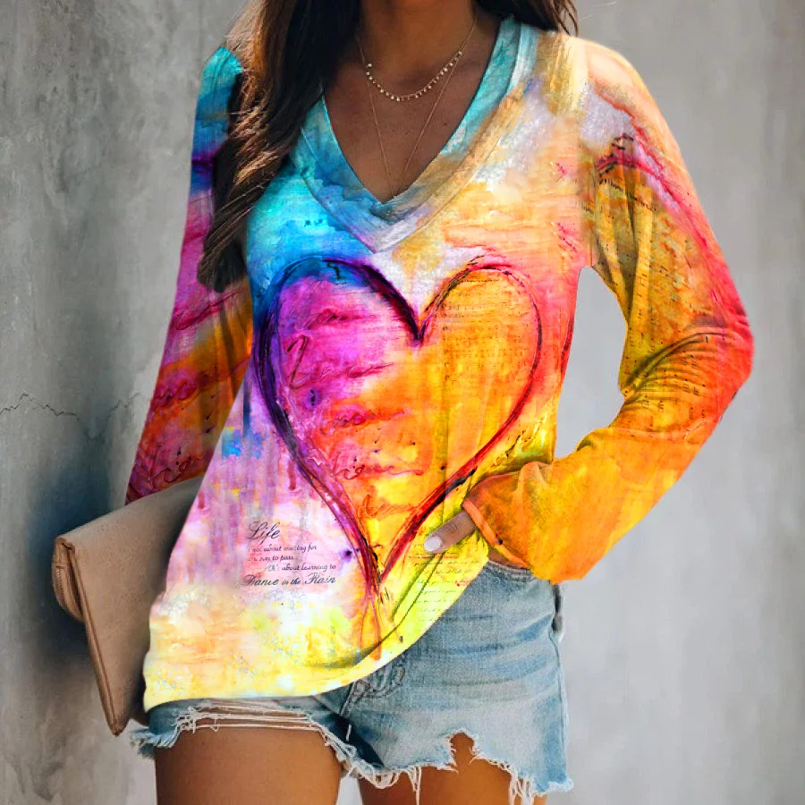 Color Graffiti Love Long-sleeved Graphic Tees
