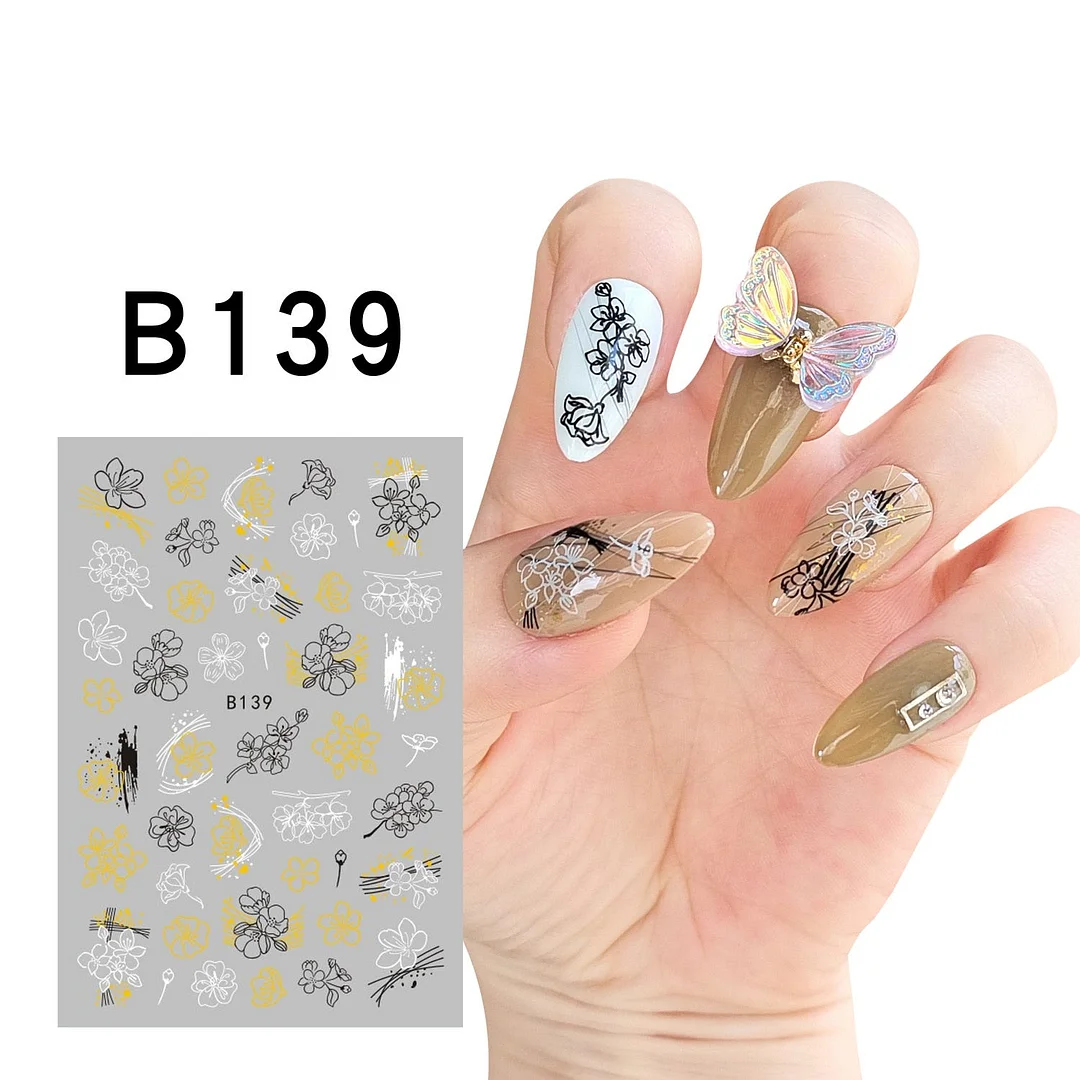 1Pcs Iridescent Silver Laser Snowflakes 3D Nail Stickers Leaves Flowers Summer Self Adhesive Transfer Sliders For Manicures Tips-Nail Inspo