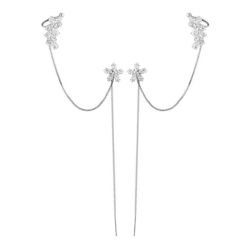 925 Sterling Silver Flower tassel stud earrings