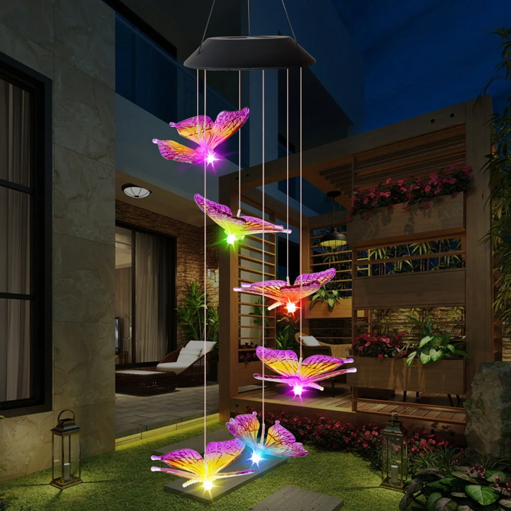 LED Solar Wind Chime Butterfly Light Color Changing IP65 Hanging Lamp (B)