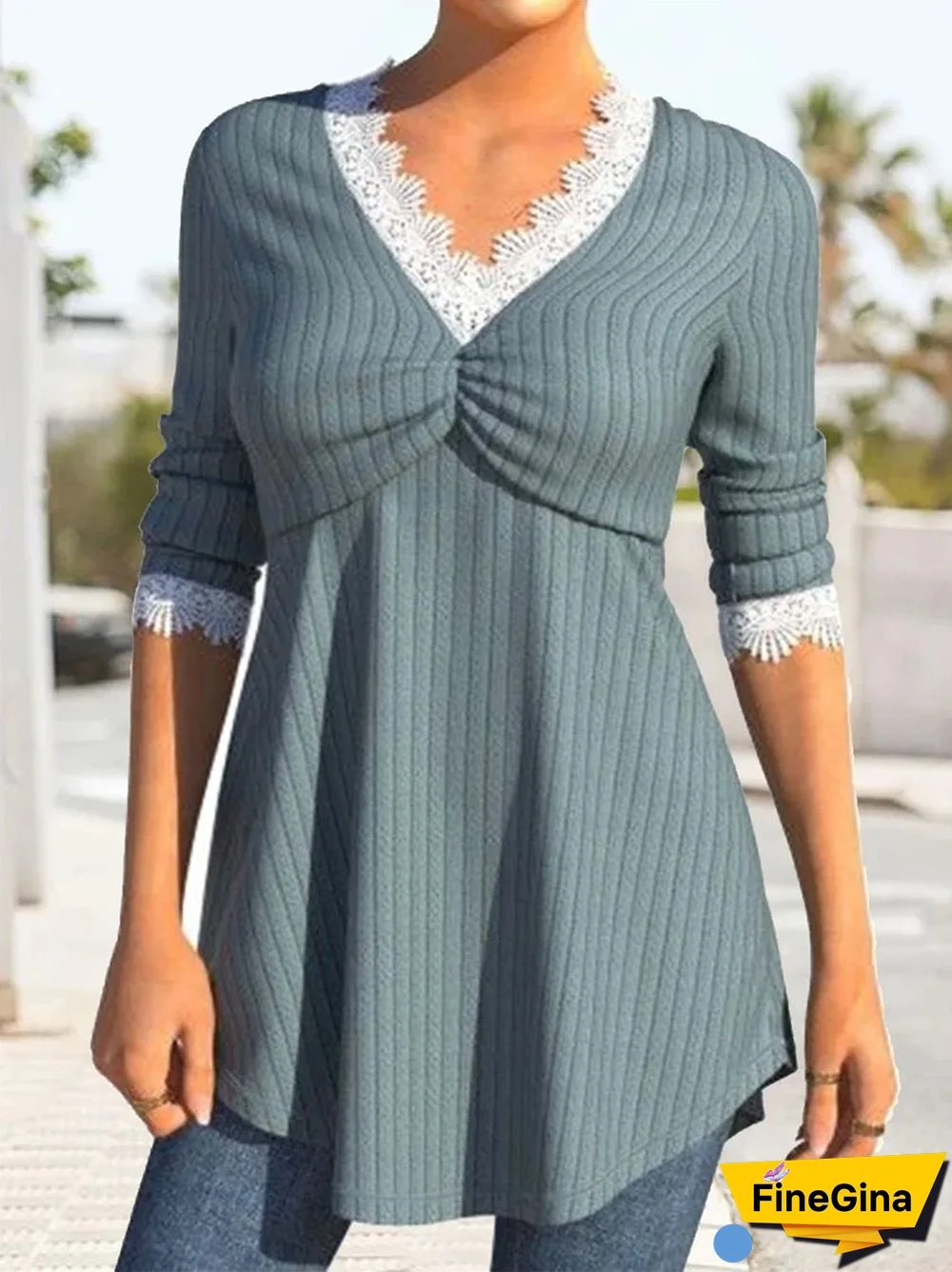 Women's Long Sleeve V-Neck Solid Tops