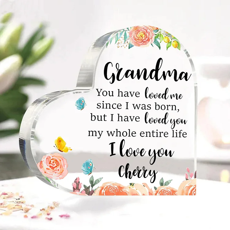 Personalized Grandma Name Acrylic Gifts for Nan-Custom Acrylic Flower Heart Keepsake Desktop Ornament-I Love You