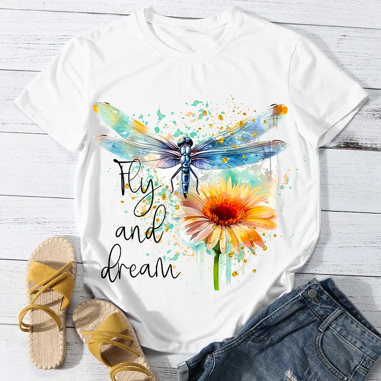 Fly and dream Dragonfly Women Round Neck T-shirt - BSTCA0102