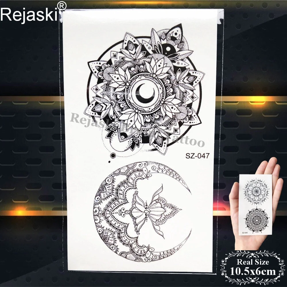 Rejaski Black Temporary Tattoo Stickers Women Iceberg Arm Geometry Waterproof Tatoos Men Mountain Fake Tattoo 3D Summer Style